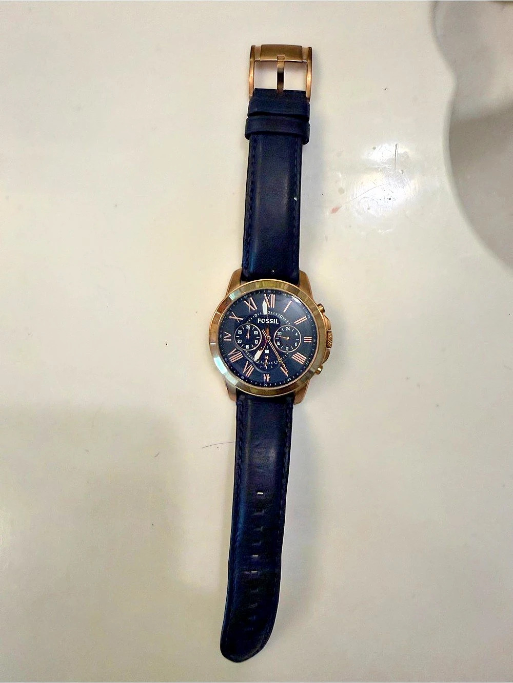 Fossil Grant Chronograph Navy Leather Watch Chronograph Watch Black & Brown